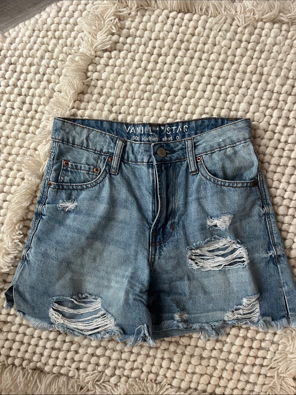 Vanilla Star Distressed Light Blue Denim Shorts